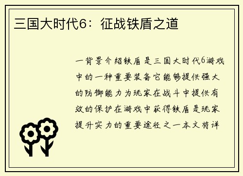 三国大时代6：征战铁盾之道